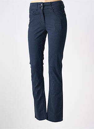 Pantalon slim tissage popeline taille haute bleu JULIE GUERLANDE femme
