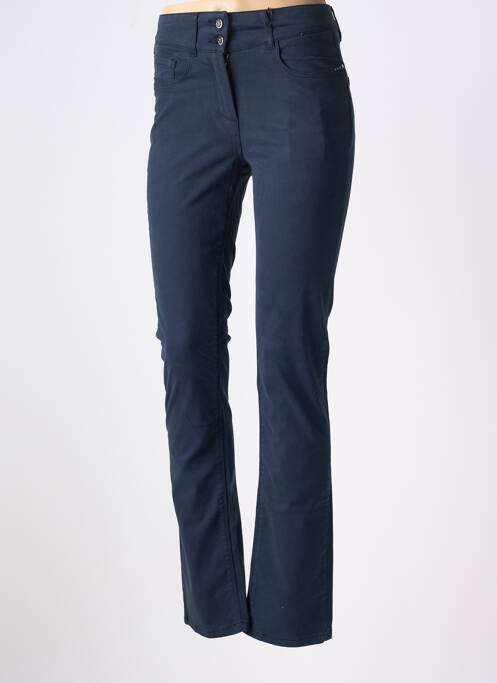 Pantalon slim tissage popeline taille haute bleu JULIE GUERLANDE femme