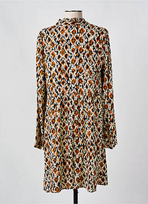 Robe mi-longue tissage crêpe manches longues marron C'EST BEAU LA VIE femme