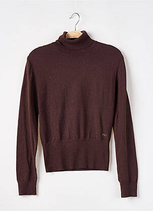 Pull col roulé stretch manches longues marron MORGAN femme