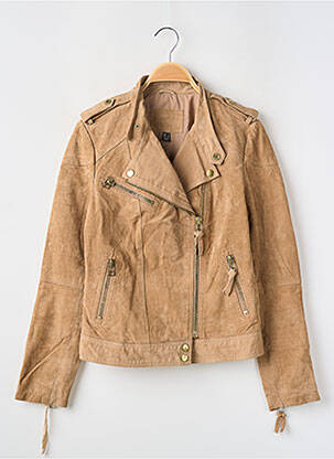 Veste en cuir poches marron MANGO femme