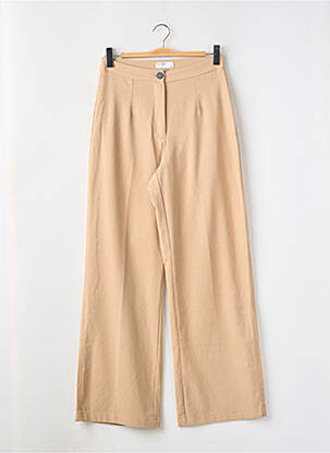 Pantalon large fermeture zippée sous rabat boutonné taille haute beige BERSHKA femme