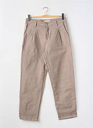Pantalon droit tissage popeline taille haute marron HOD femme