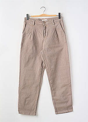 Pantalon droit tissage popeline taille haute marron HOD femme