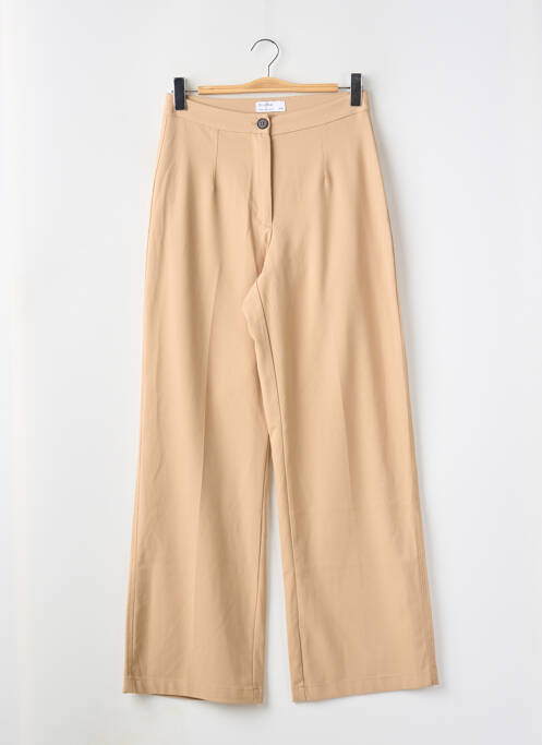 Pantalon large fermeture zippée sous rabat boutonné taille haute beige BERSHKA femme