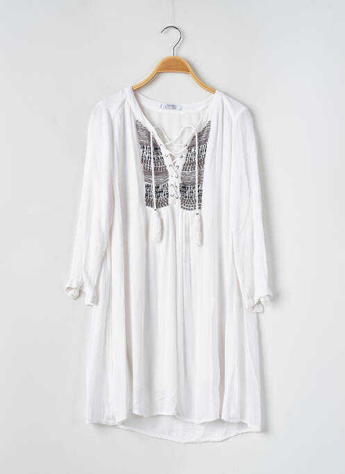 Robe courte manches 3/4 manches 3/4 blanc MANGO femme