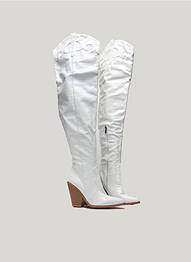 Cuissardes tissage satiné talon de 7 à 9cm blanc PRETTY LITTLE THING femme