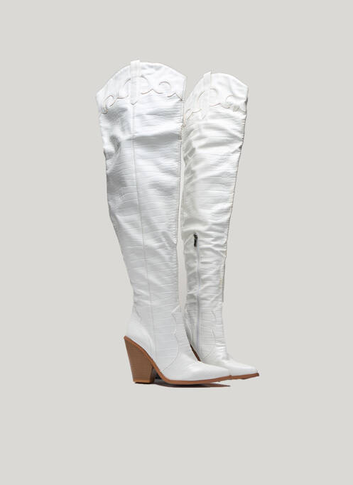 Cuissardes tissage satiné talon de 7 à 9cm blanc PRETTY LITTLE THING femme
