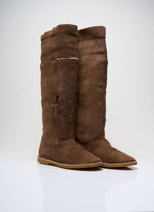 Bottes nubuck talon plat jusqu'à 3cm marron COSMO femme