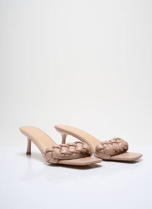 Mules/sabots tissage satiné talon de 4 à 6cm beige DAY-VINE femme