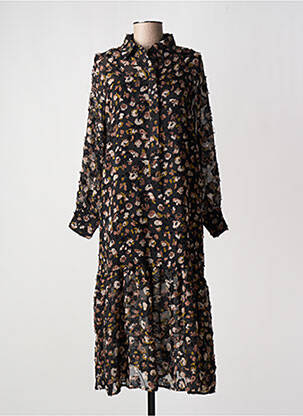 Robe mi-longue imprimé fantaisie manches longues noir MOLLY BRACKEN femme