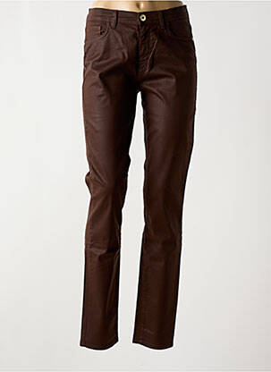Pantalon slim tissage enduit taille haute marron TRUSSARDI JEANS femme