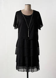 Robe mi-longue coupe fluide manches courtes noir HALOGENE femme