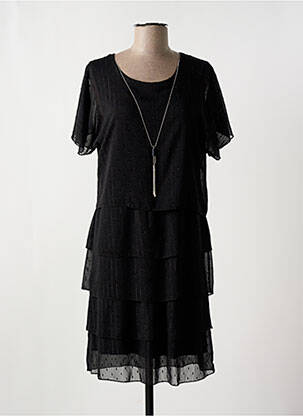 Robe mi-longue tissage crêpe manches courtes noir HALOGENE femme
