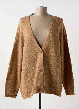 Gilet manches longues resserrée sur le bas beige fonce HAPPY femme