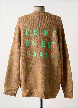Gilet manches longues resserrée sur le bas beige fonce HAPPY femme