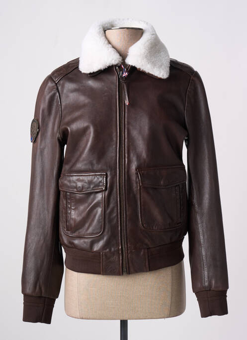 Veste en cuir marron PATROUILLE DE FRANCE pour homme