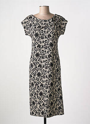 Robe mi-longue imprimé fleurs manches courtes noir ESCORPION femme