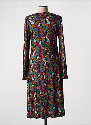 Robe mi-longue imprimé fantaisie manches longues noir AGATHE & LOUISE femme