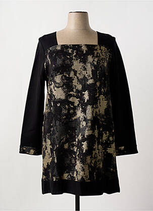 Robe mi-longue imprimé fantaisie manches longues noir LAUREN VIDAL femme