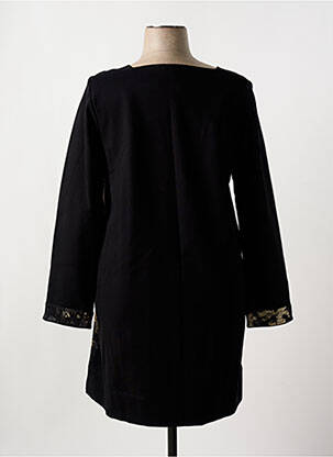 Robe mi-longue imprimé fantaisie manches longues noir LAUREN VIDAL femme
