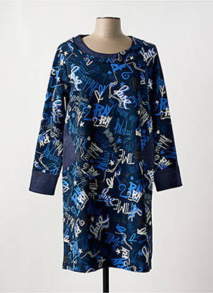 Robe mi-longue imprimé fantaisie manches longues bleu DIVAS femme