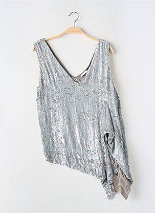 Top tissage crêpe sans manche gris PAROSH femme