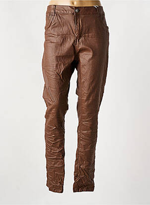 Pantalon slim tissage enduit taille haute marron KAROSTAR femme