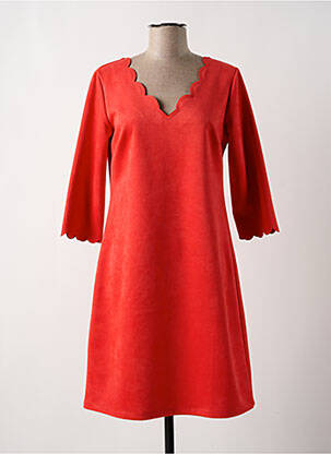 Robe mi-longue manches 3/4 manches 3/4 orange HALOGENE femme