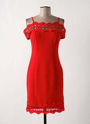 Robe mi-longue tissage crêpe manches courtes rouge JUS D'ORANGE femme