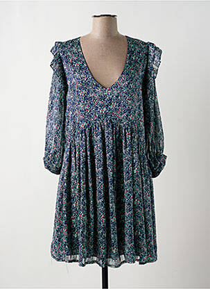 Robe courte coupe évasée manches longues bleu VINTAGE LOVE femme