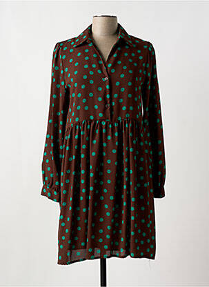 Robe mi-longue manches longues manches longues marron MY LILI femme