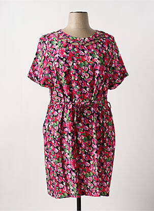 Robe mi-longue imprimé fantaisie manches courtes rose HALOGENE femme