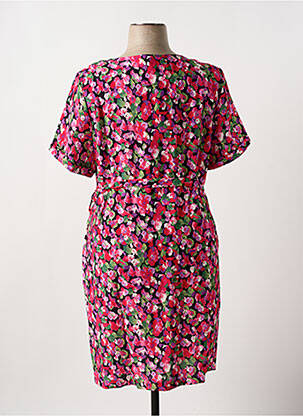 Robe mi-longue imprimé fantaisie manches courtes rose HALOGENE femme