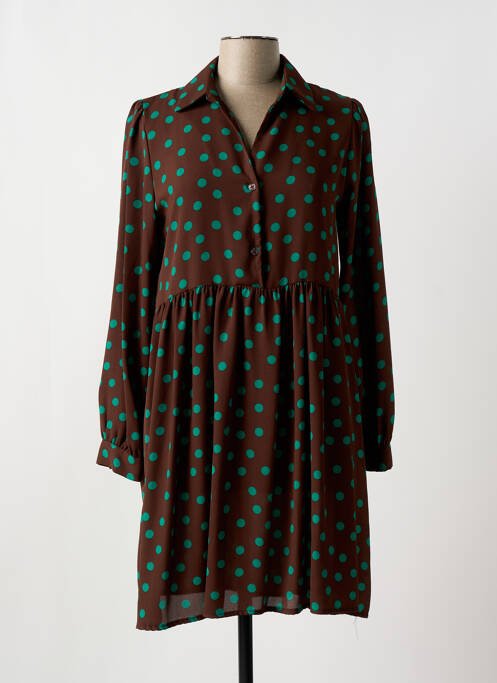 Robe mi-longue manches longues manches longues marron MY LILI femme
