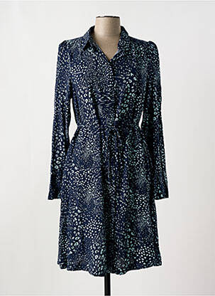 Robe mi-longue imprimé fantaisie manches longues bleu ICHI femme