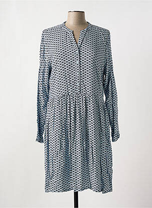 Robe mi-longue coupe évasée manches longues bleu ICHI femme