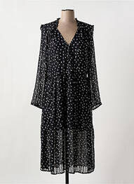 Robe mi-longue imprimé fantaisie manches longues noir CHERRY PARIS femme