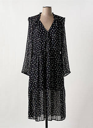 Robe mi-longue imprimé fantaisie manches longues noir CHERRY PARIS femme