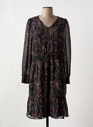 Robe mi-longue imprimé fantaisie manches longues noir FRANSA femme