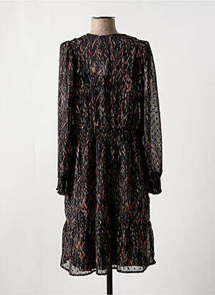 Robe mi-longue imprimé fantaisie manches longues noir FRANSA femme