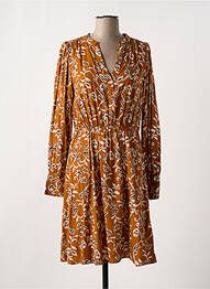 Robe mi-longue imprimé fleurs manches longues orange ICHI femme