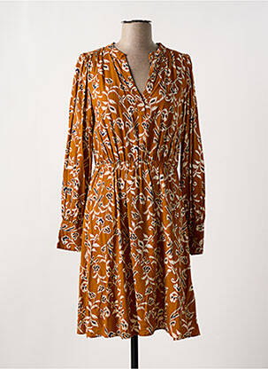 Robe mi-longue coupe évasée manches longues orange ICHI femme