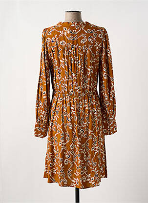 Robe mi-longue imprimé fleurs manches longues orange ICHI femme