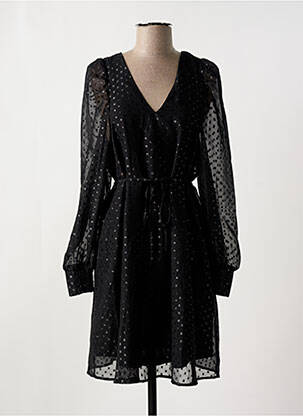 Robe mi-longue tissage crêpe manches longues noir ICHI femme