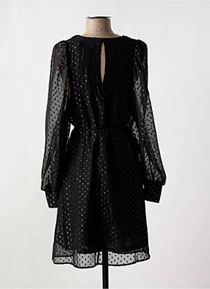 Robe mi-longue tissage crêpe manches longues noir ICHI femme