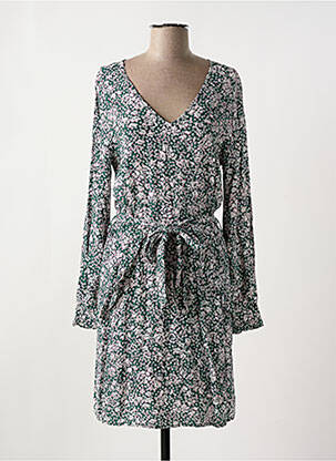 Robe mi-longue imprimé fantaisie manches longues vert YUKA femme