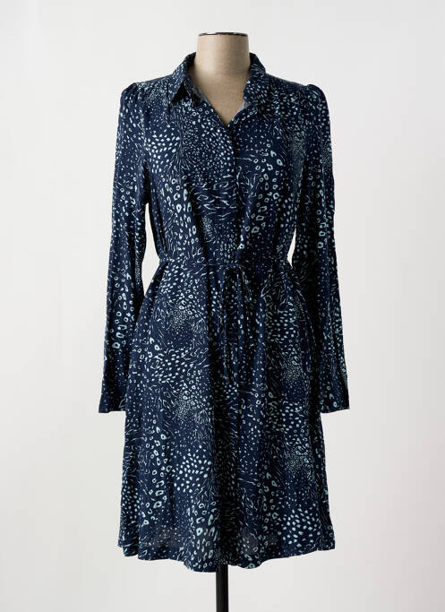 Robe mi-longue imprimé fantaisie manches longues bleu ICHI femme