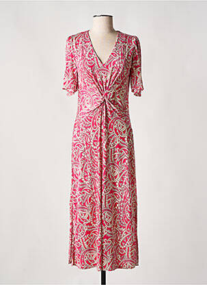 Robe longue imprimé fantaisie manches courtes rose JOY'S PARIS femme