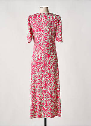 Robe longue imprimé fantaisie manches courtes rose JOY'S PARIS femme